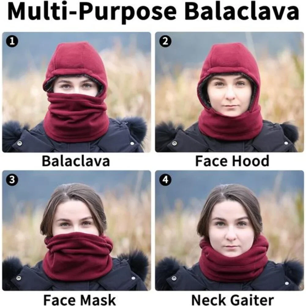 Unisex Ski Mask Sherpa Hood Winter Balaclava Windproof Hooded Scarf Neck Warmer